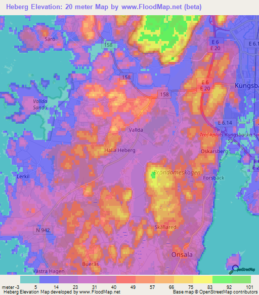 Heberg,Sweden Elevation Map