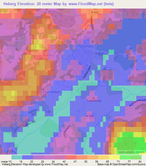 Heberg,Sweden Elevation Map