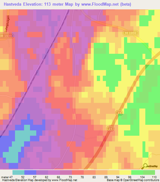 Hastveda,Sweden Elevation Map