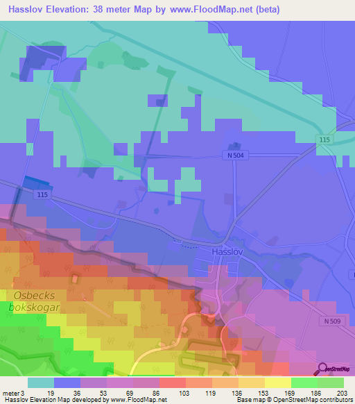 Hasslov,Sweden Elevation Map