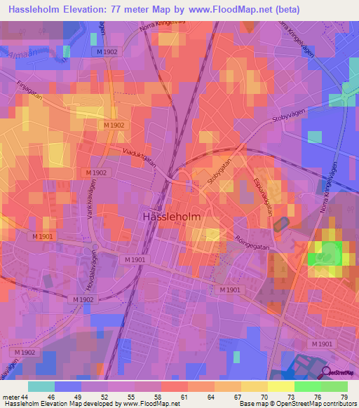 Hassleholm,Sweden Elevation Map