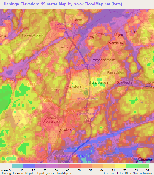 Haninge,Sweden Elevation Map