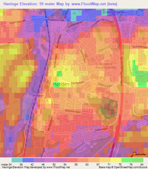 Haninge,Sweden Elevation Map