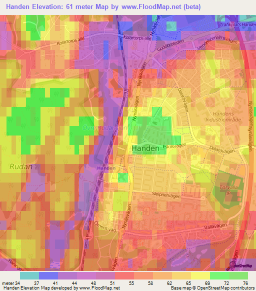 Handen,Sweden Elevation Map