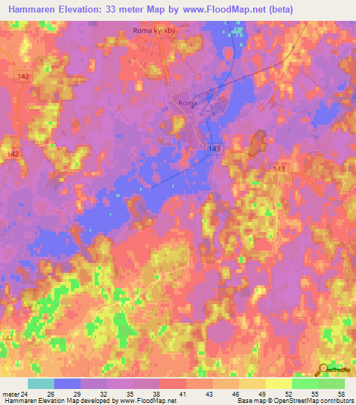 Hammaren,Sweden Elevation Map