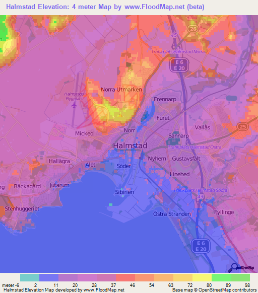 Halmstad,Sweden Elevation Map