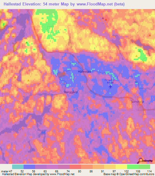 Hallestad,Sweden Elevation Map