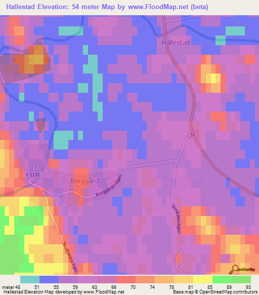 Hallestad,Sweden Elevation Map