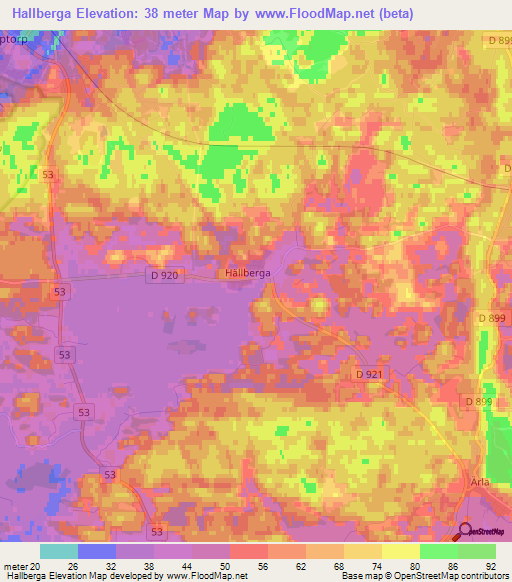 Hallberga,Sweden Elevation Map