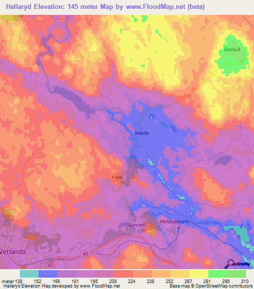 Hallaryd,Sweden Elevation Map