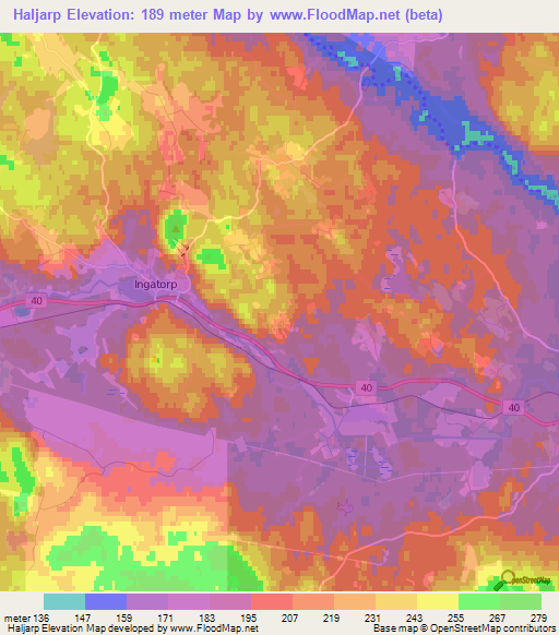 Haljarp,Sweden Elevation Map