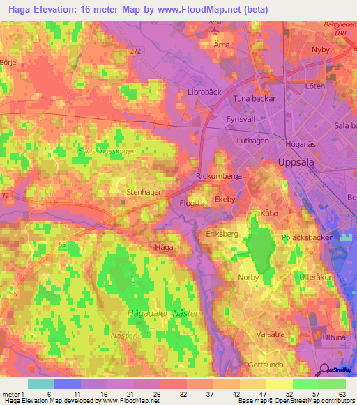 Haga,Sweden Elevation Map