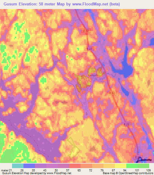 Gusum,Sweden Elevation Map