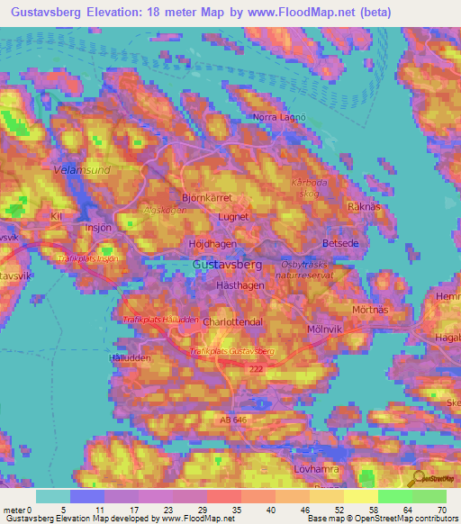 Gustavsberg,Sweden Elevation Map