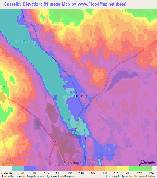 Gusselby,Sweden Elevation Map