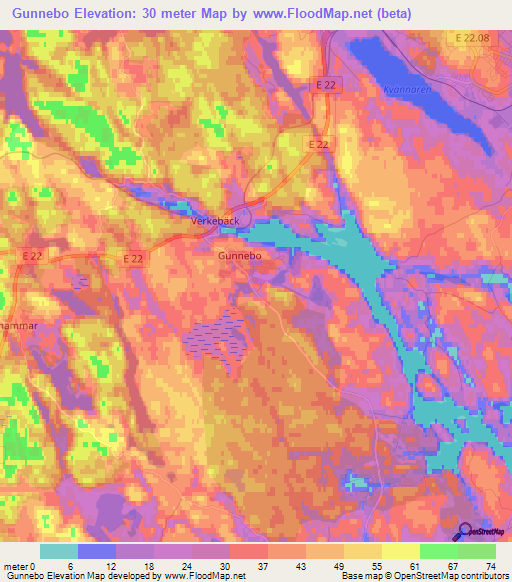 Gunnebo,Sweden Elevation Map