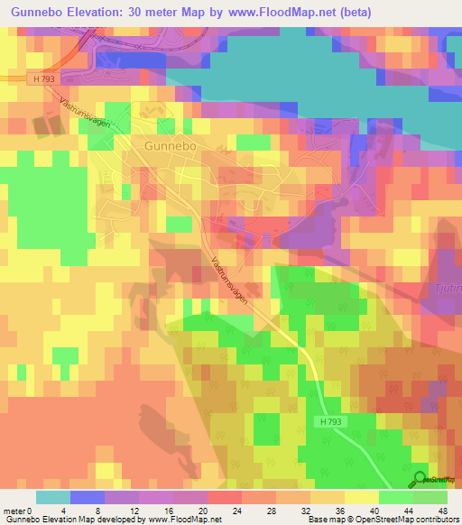 Gunnebo,Sweden Elevation Map