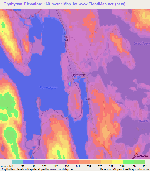 Grythyttan,Sweden Elevation Map