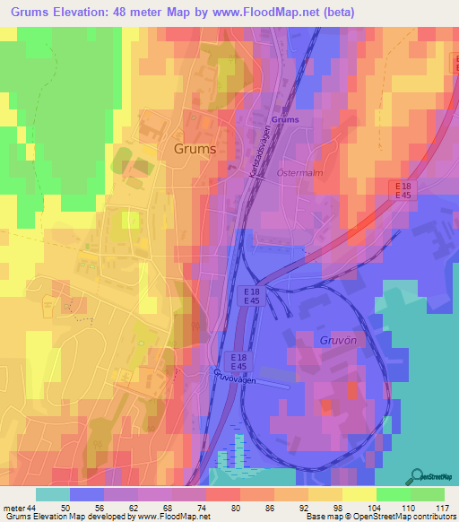 Grums,Sweden Elevation Map