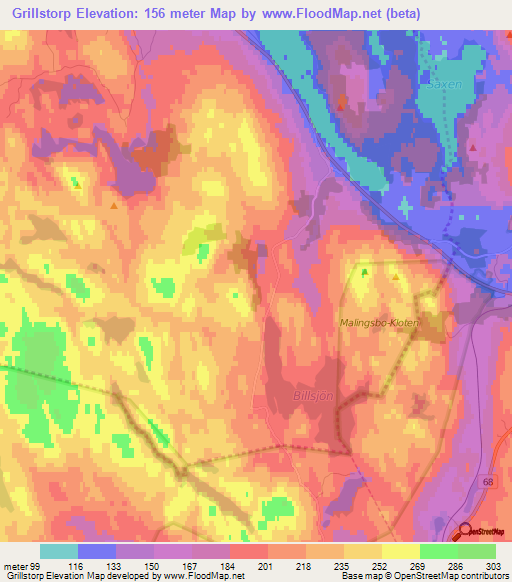 Grillstorp,Sweden Elevation Map