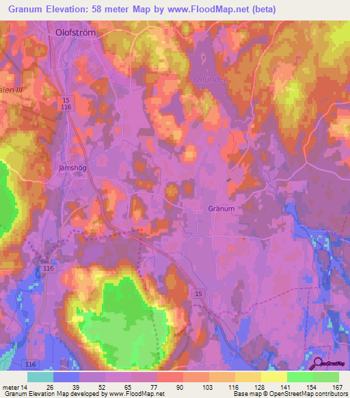 Granum,Sweden Elevation Map