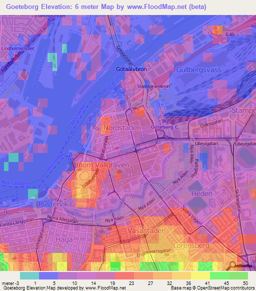 Goeteborg,Sweden Elevation Map