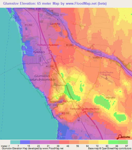 Glumslov,Sweden Elevation Map