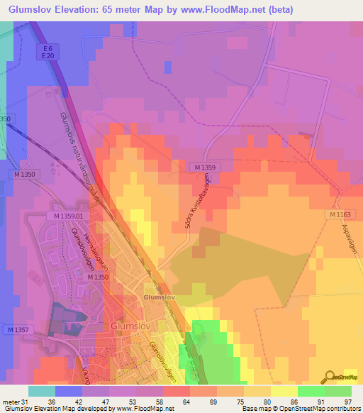 Glumslov,Sweden Elevation Map