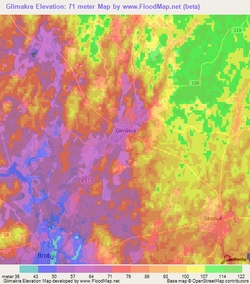 Glimakra,Sweden Elevation Map