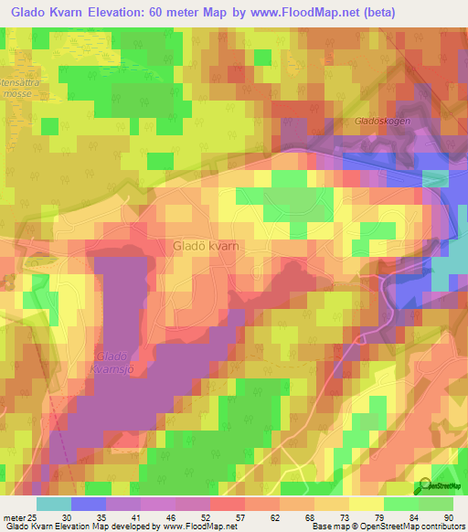 Glado Kvarn,Sweden Elevation Map