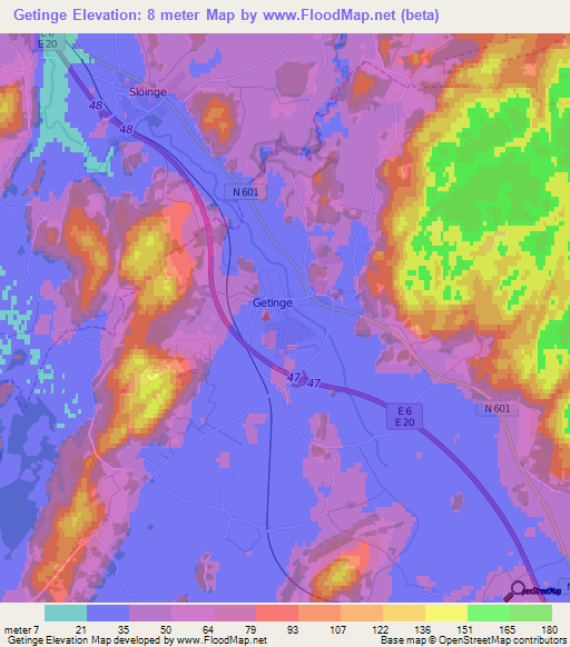 Getinge,Sweden Elevation Map