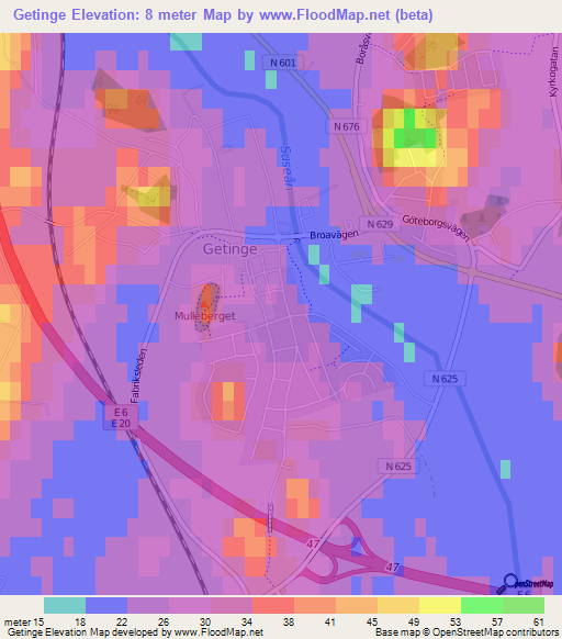 Getinge,Sweden Elevation Map