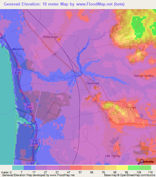 Genevad,Sweden Elevation Map