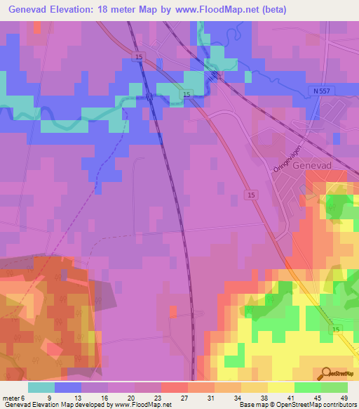 Genevad,Sweden Elevation Map