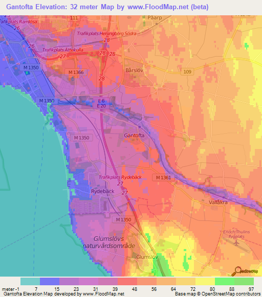 Gantofta,Sweden Elevation Map