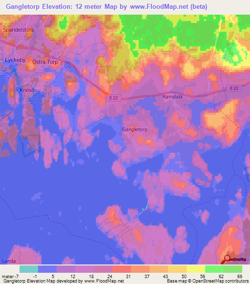 Gangletorp,Sweden Elevation Map