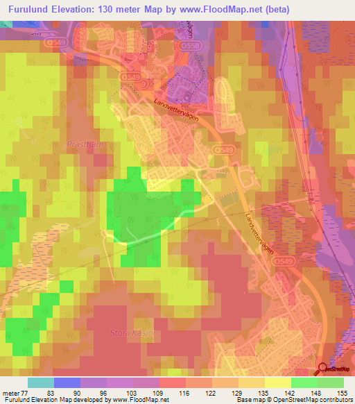 Furulund,Sweden Elevation Map