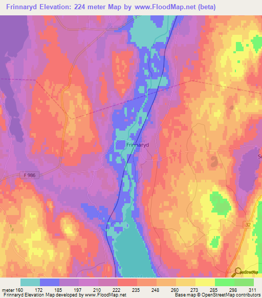 Frinnaryd,Sweden Elevation Map