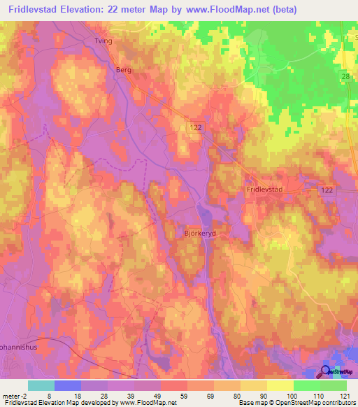 Fridlevstad,Sweden Elevation Map