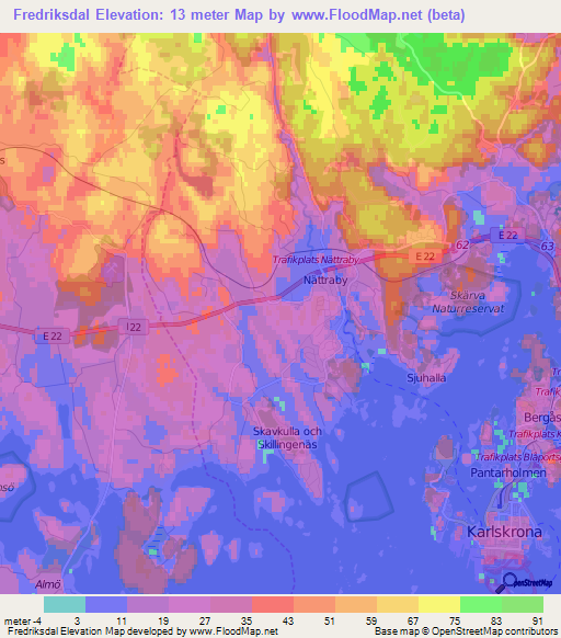 Fredriksdal,Sweden Elevation Map