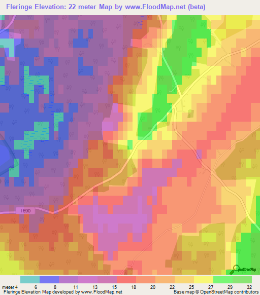 Fleringe,Sweden Elevation Map