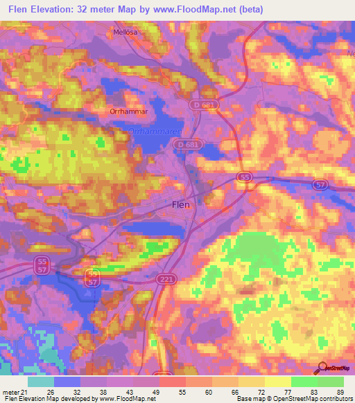 Flen,Sweden Elevation Map