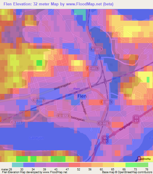 Flen,Sweden Elevation Map