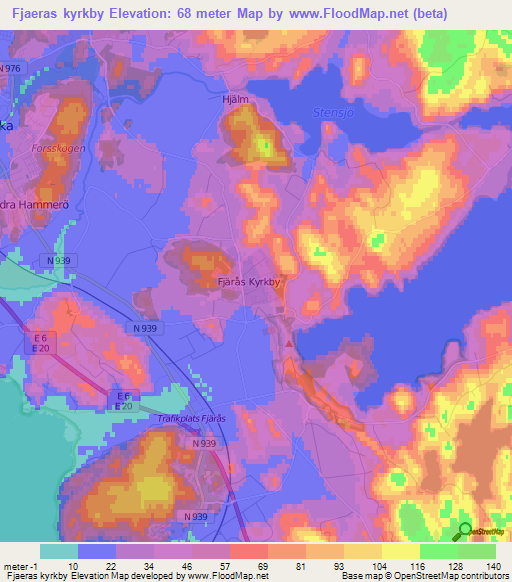 Fjaeras kyrkby,Sweden Elevation Map