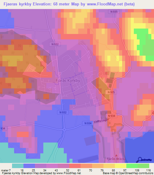 Fjaeras kyrkby,Sweden Elevation Map