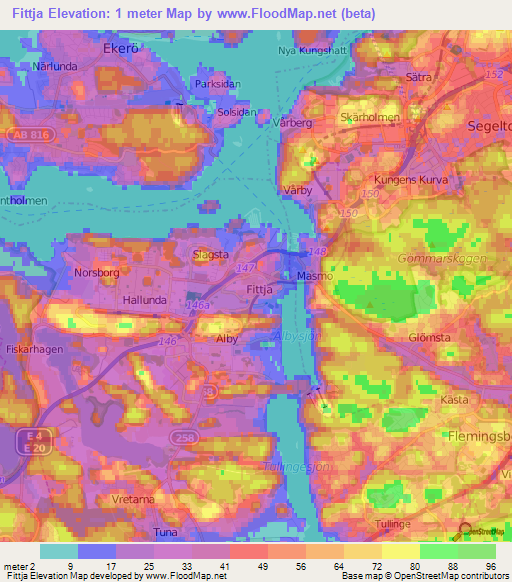 Fittja,Sweden Elevation Map