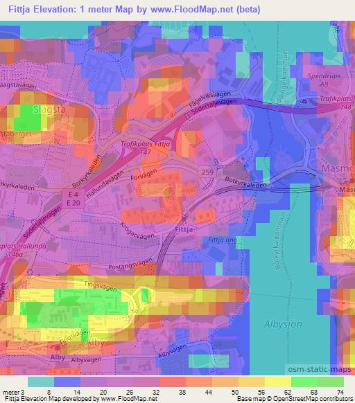 Fittja,Sweden Elevation Map