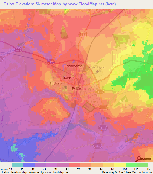 Eslov,Sweden Elevation Map