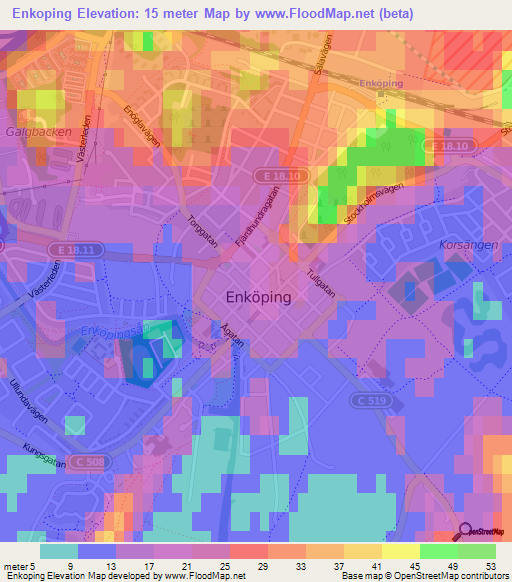 Enkoping,Sweden Elevation Map