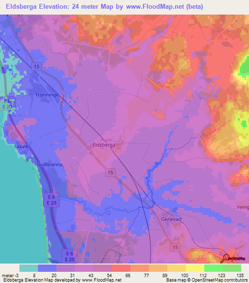 Eldsberga,Sweden Elevation Map